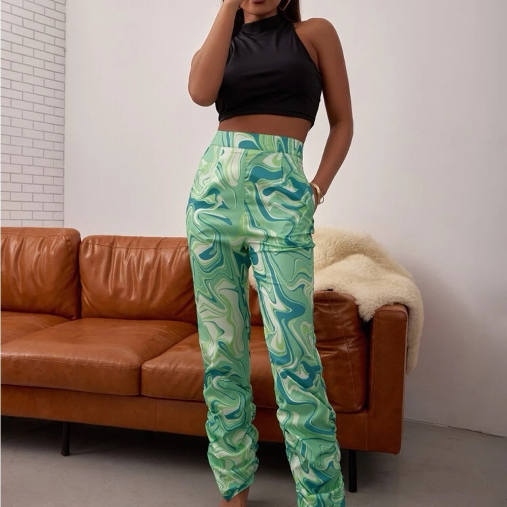 Marble print high waisted pants